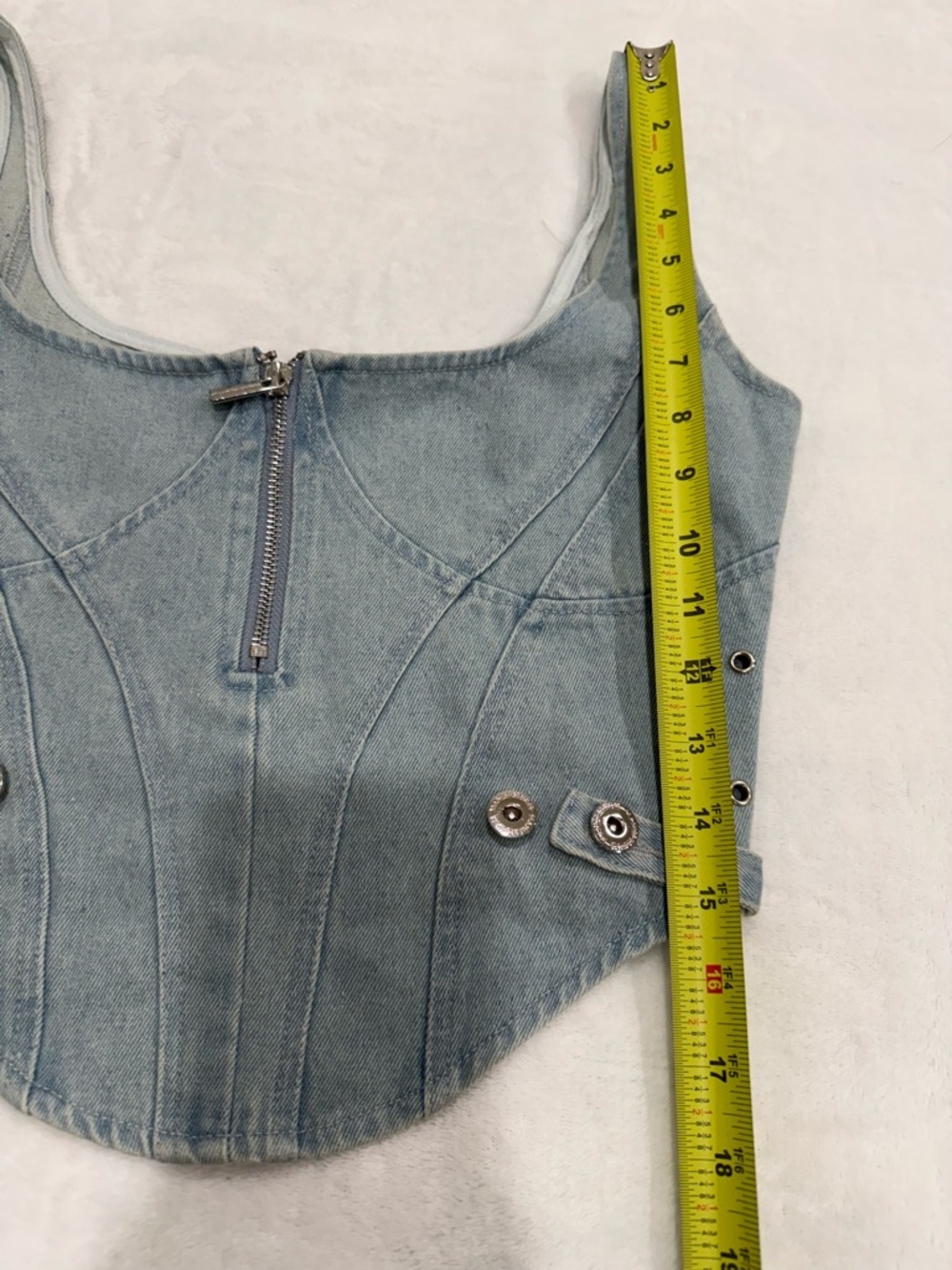 Manière De Voir Denim Corset Top Zip Front Bustier Blue Size 10 - Picture 7 of 9